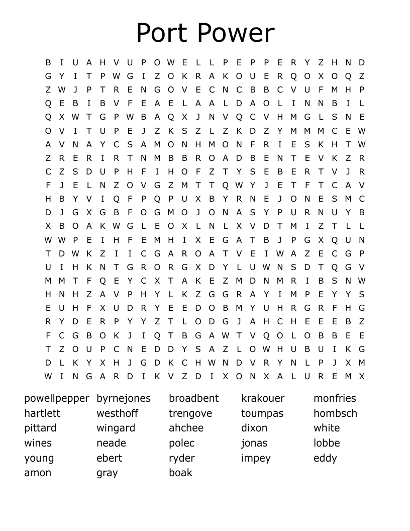 Port Power Word Search