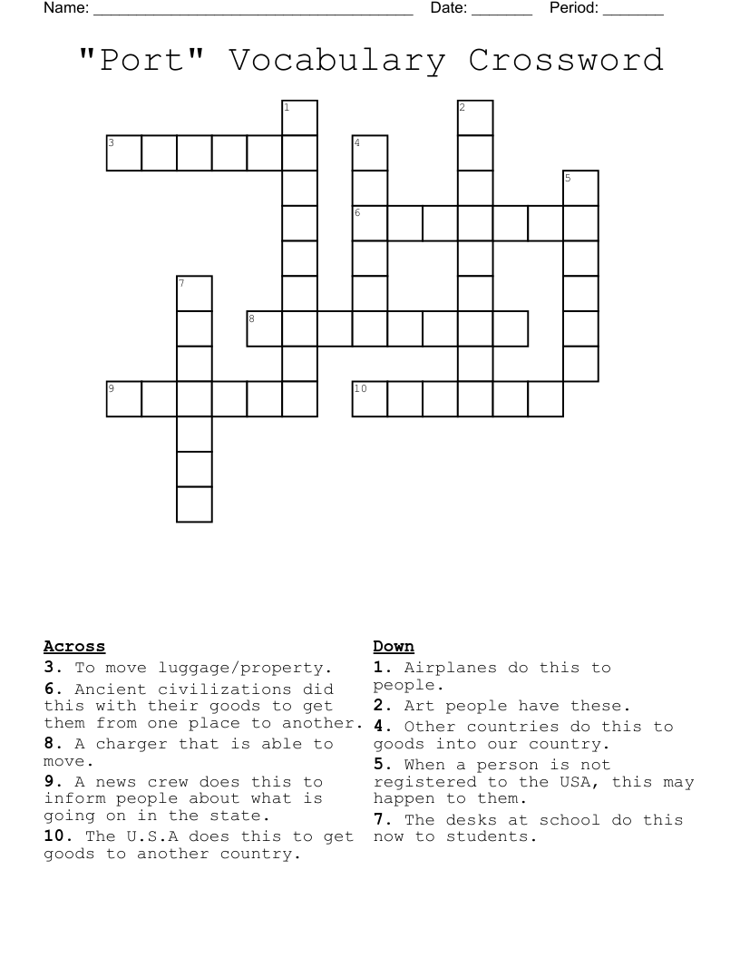 "Port" Vocabulary Crossword