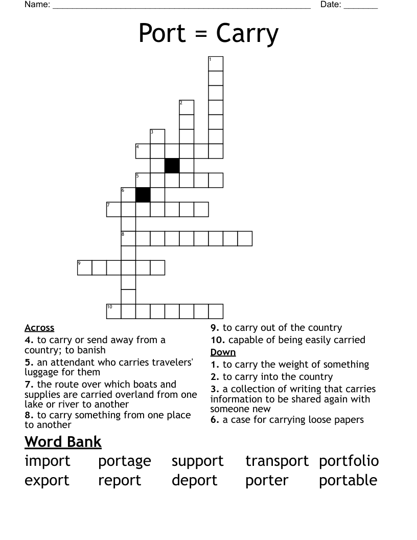 Port = Carry Crossword