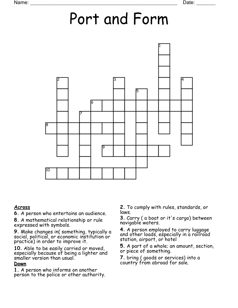 Port and Form Crossword