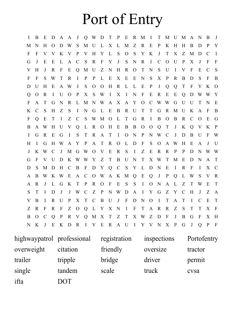 Port of Entry Word Search