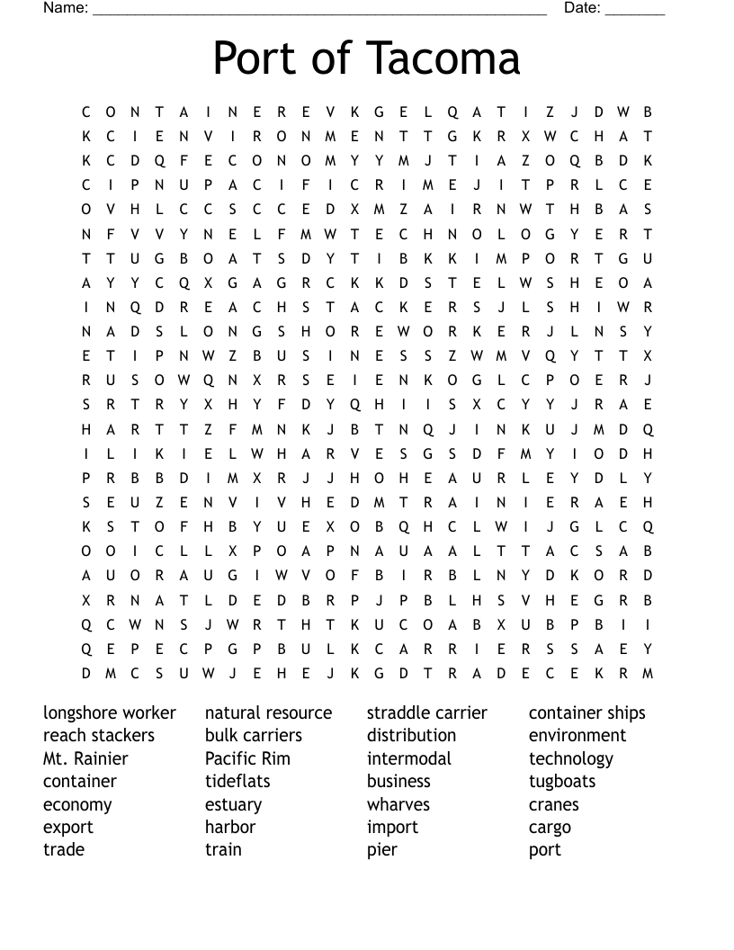 Port of Tacoma Word Search