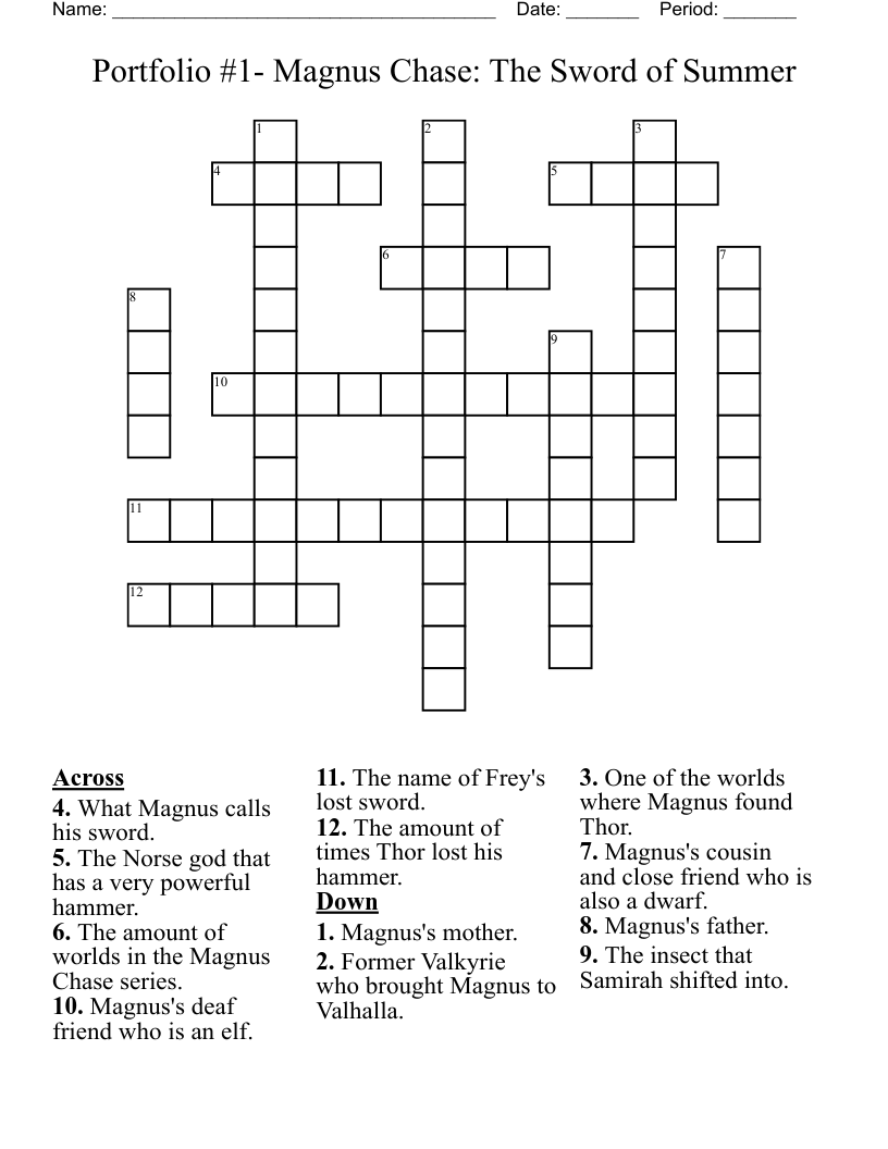 Portfolio #1- Magnus Chase: The Sword of Summer Crossword
