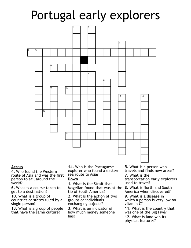 Portugal early explorers Crossword