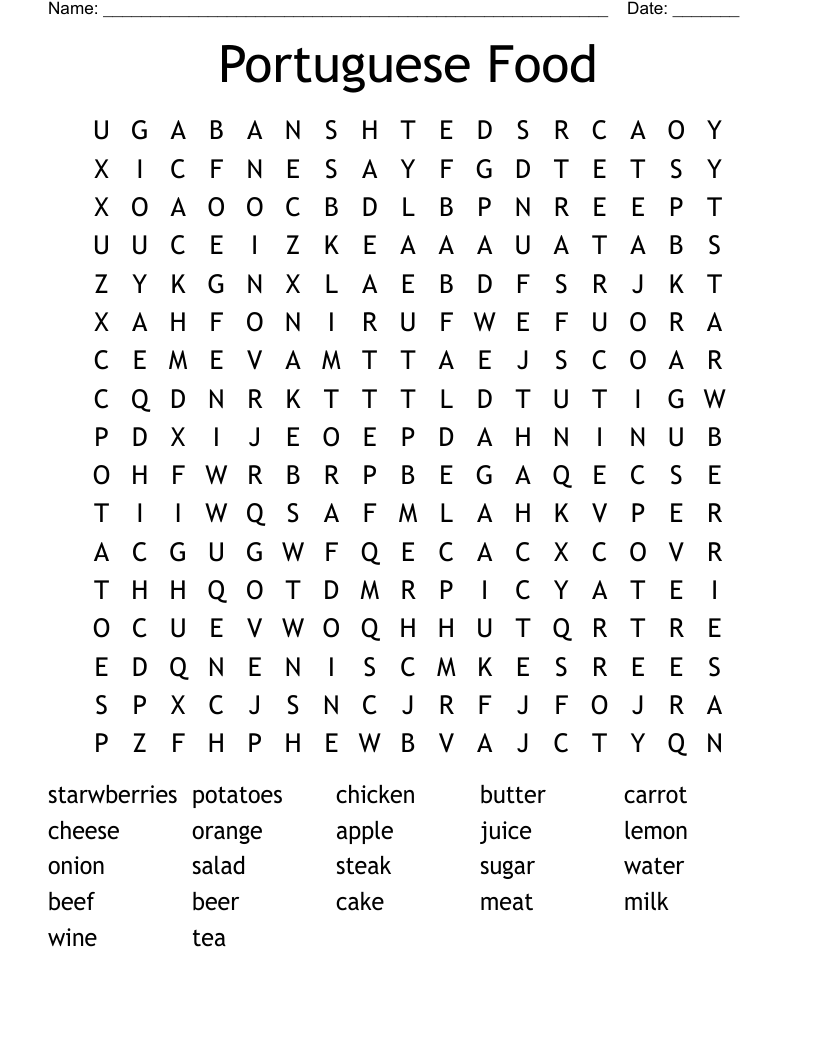 Portuguese Food Word Search