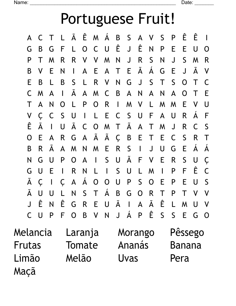 Portuguese Fruit! Word Search