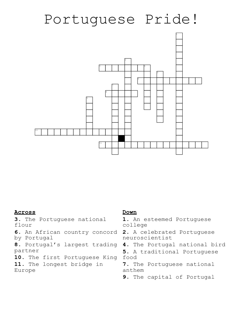 Portuguese Pride! Crossword