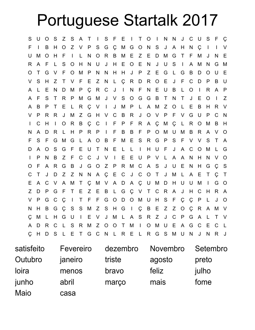 Portuguese Startalk 2017 Word Search
