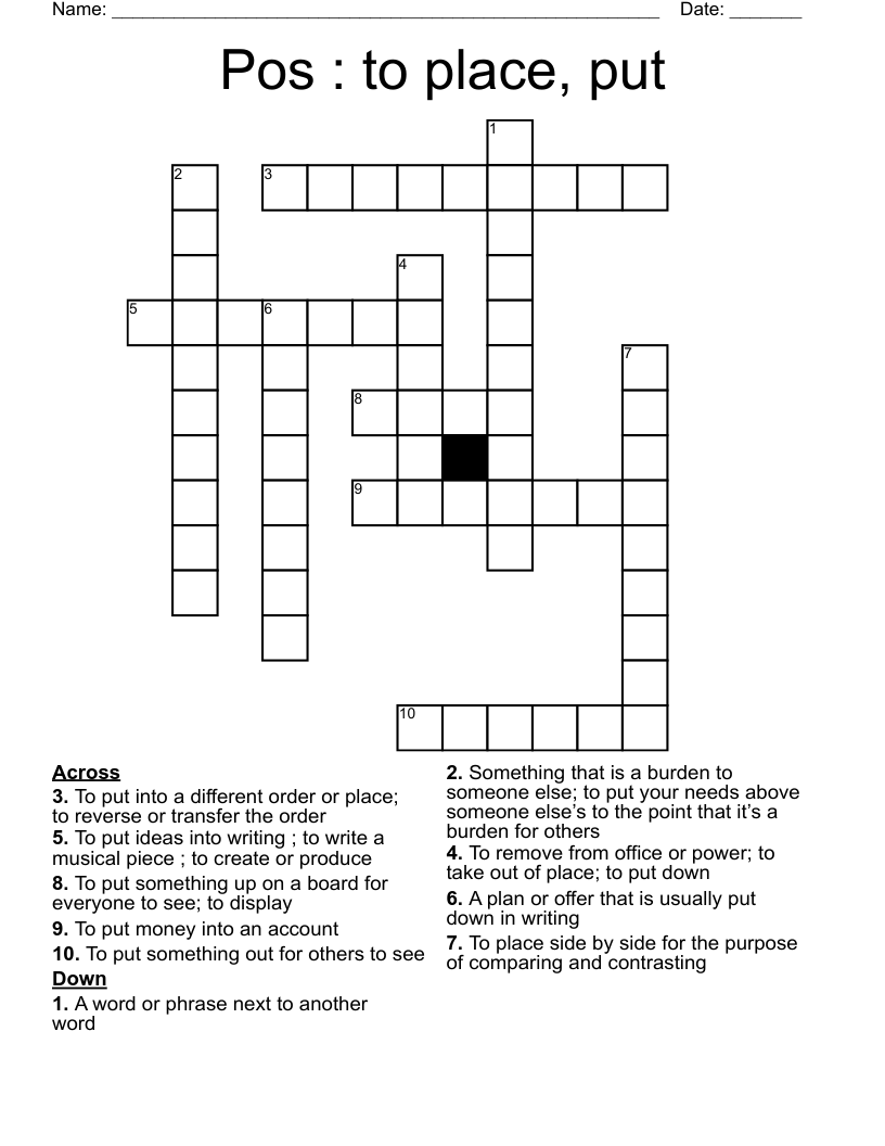 Pos : to place, put Crossword