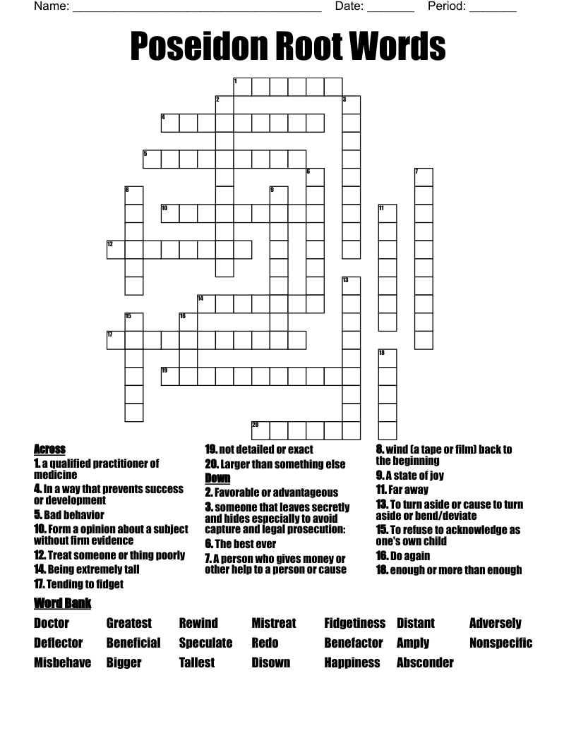 Poseidon Root Words Crossword