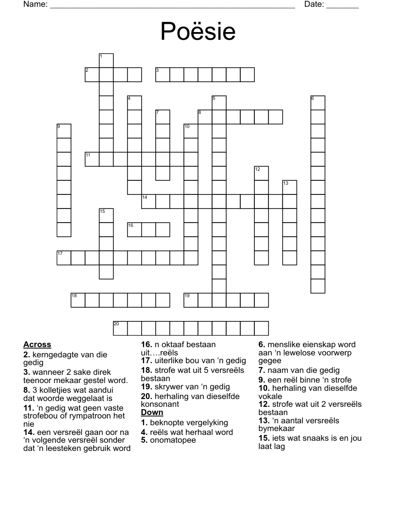 Poësie Crossword
