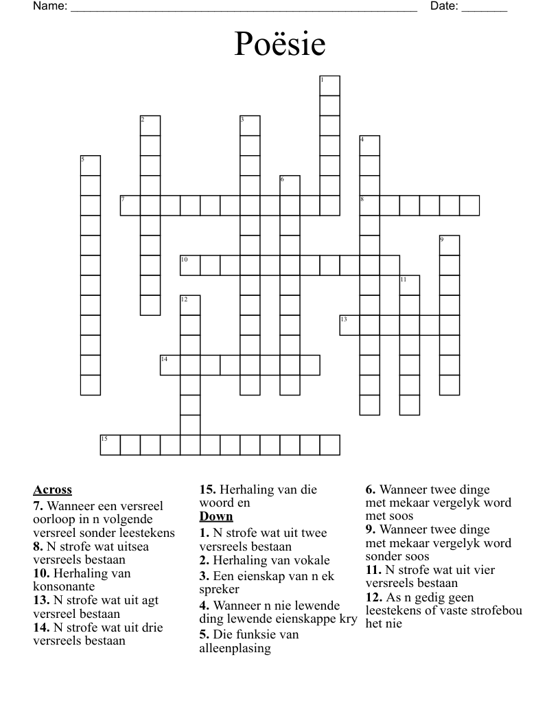 Poësie Crossword