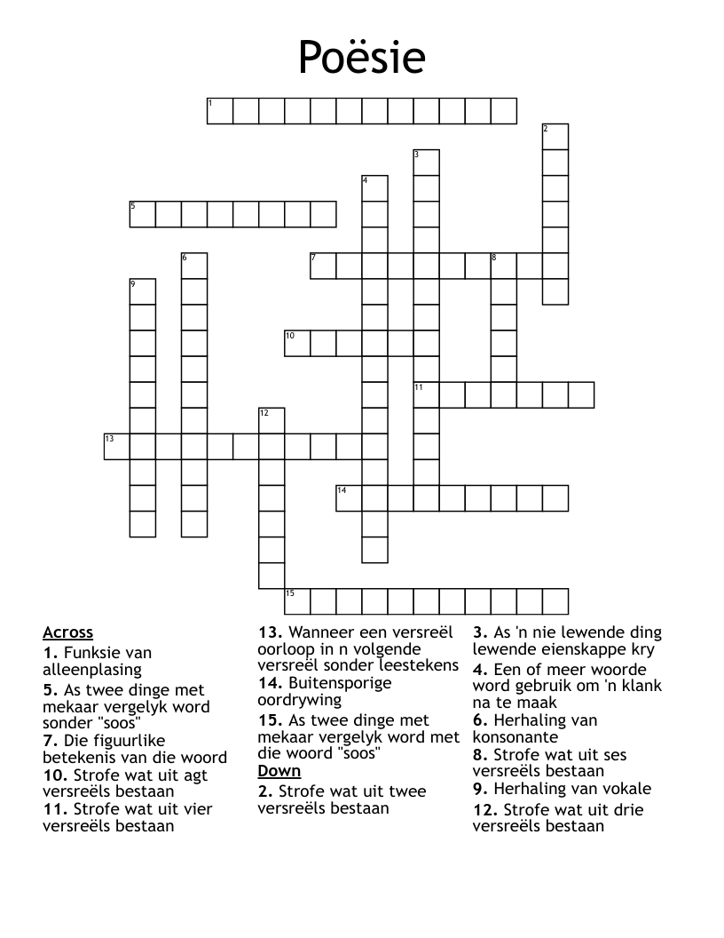 Poësie  Crossword