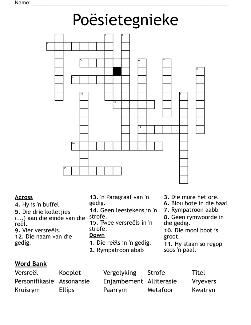Poësietegnieke Crossword