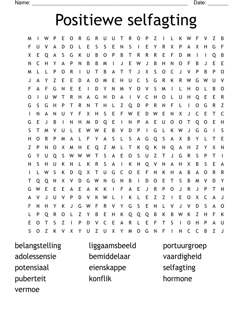 Positiewe selfagting Word Search