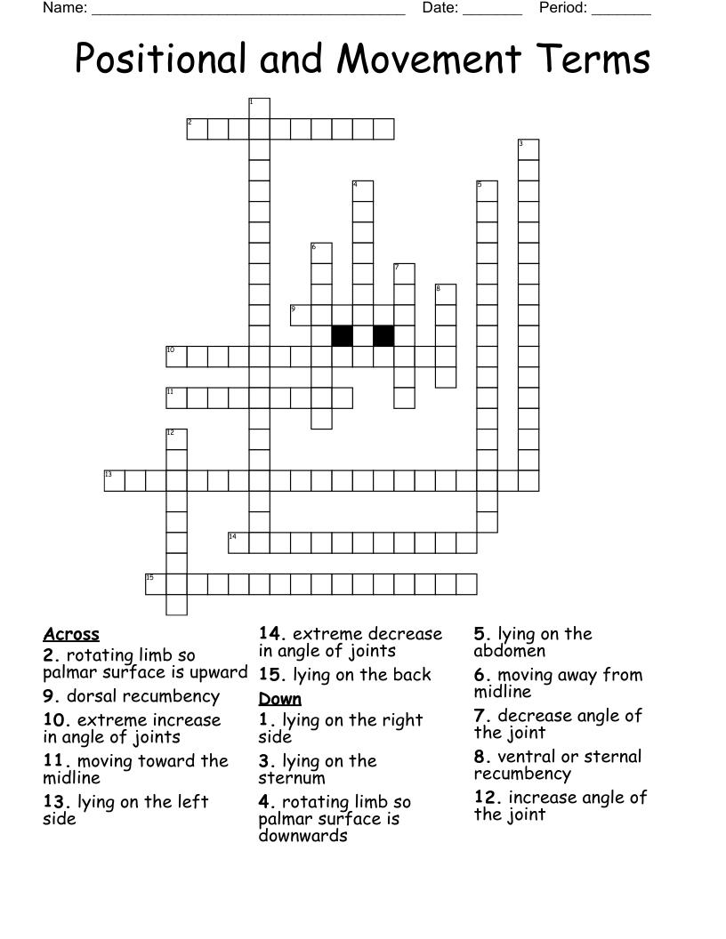 Positional and Movement Terms Crossword