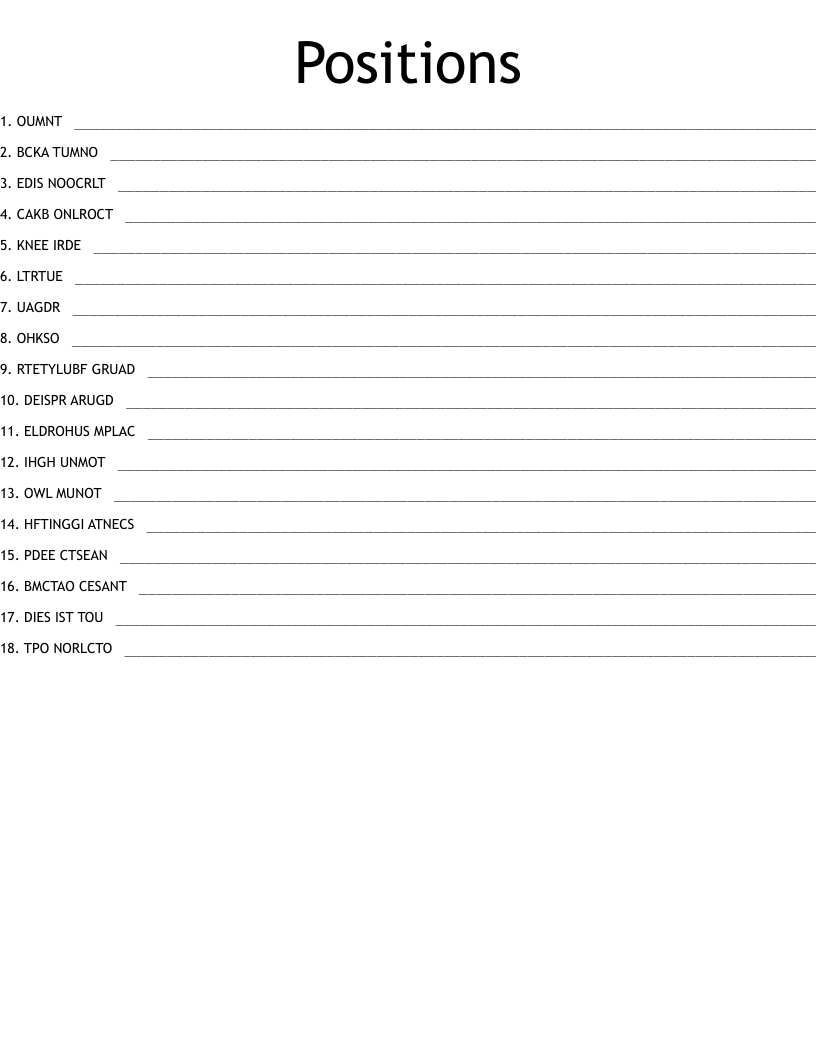 Positions Word Scramble