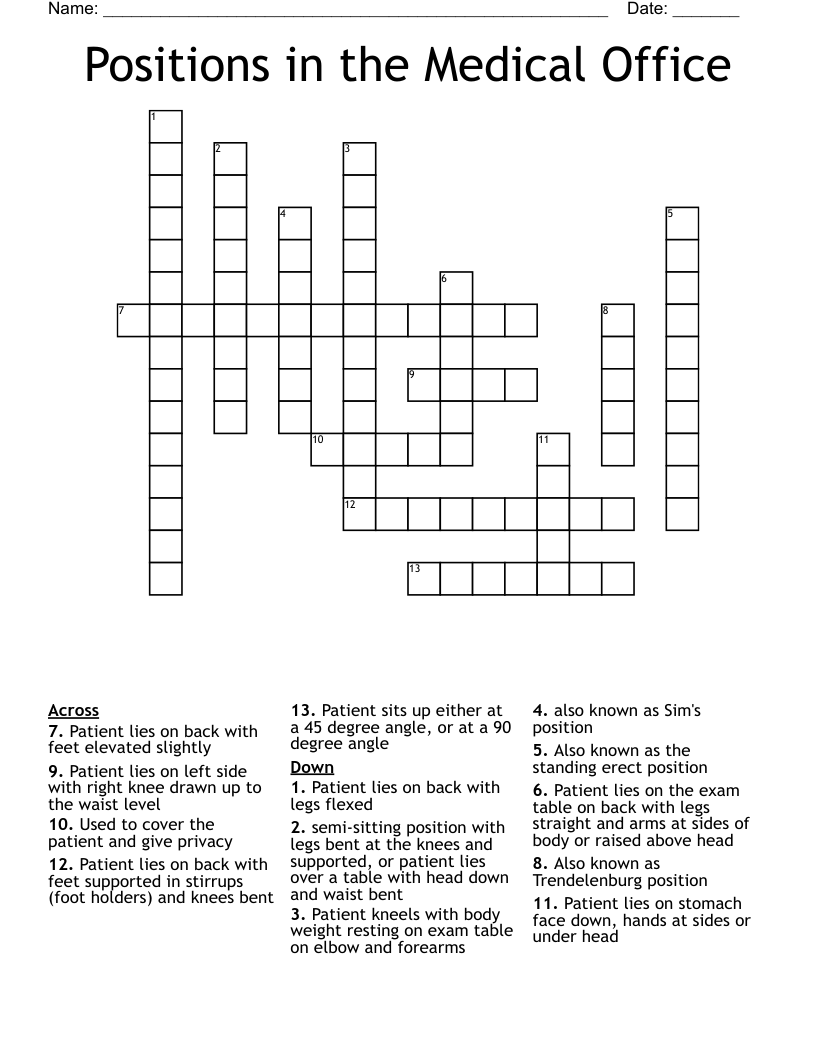 Positions in the Medical Office Crossword