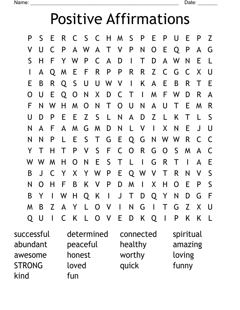 Positive Affirmations Word Search
