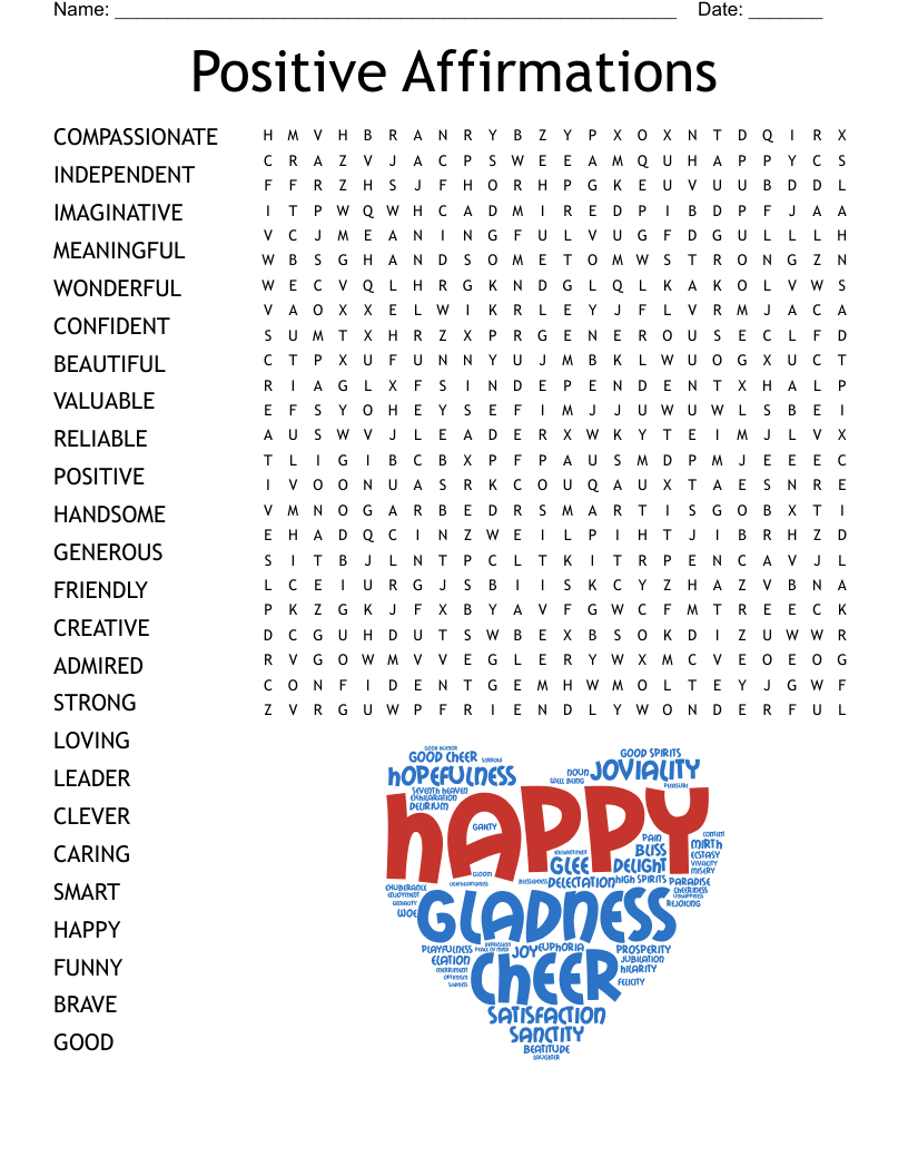 Positive Affirmations Word Search