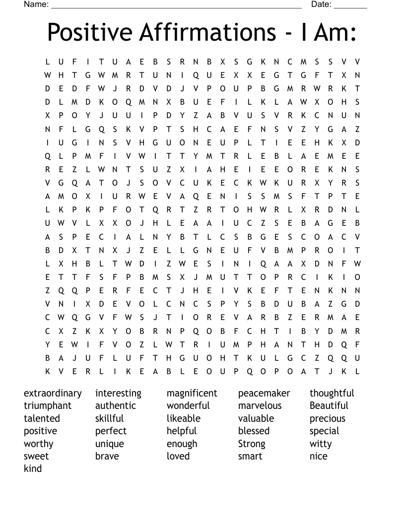 Positive Affirmations - I Am:  Word Search