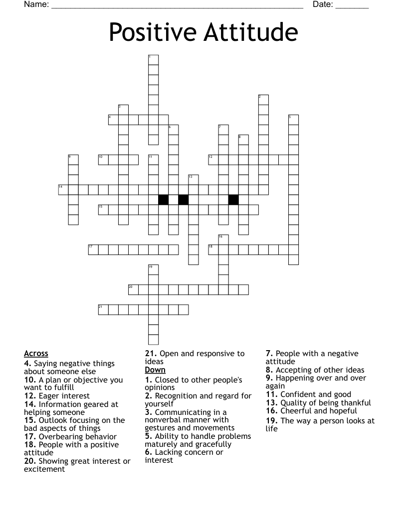 Positive Attitude Crossword