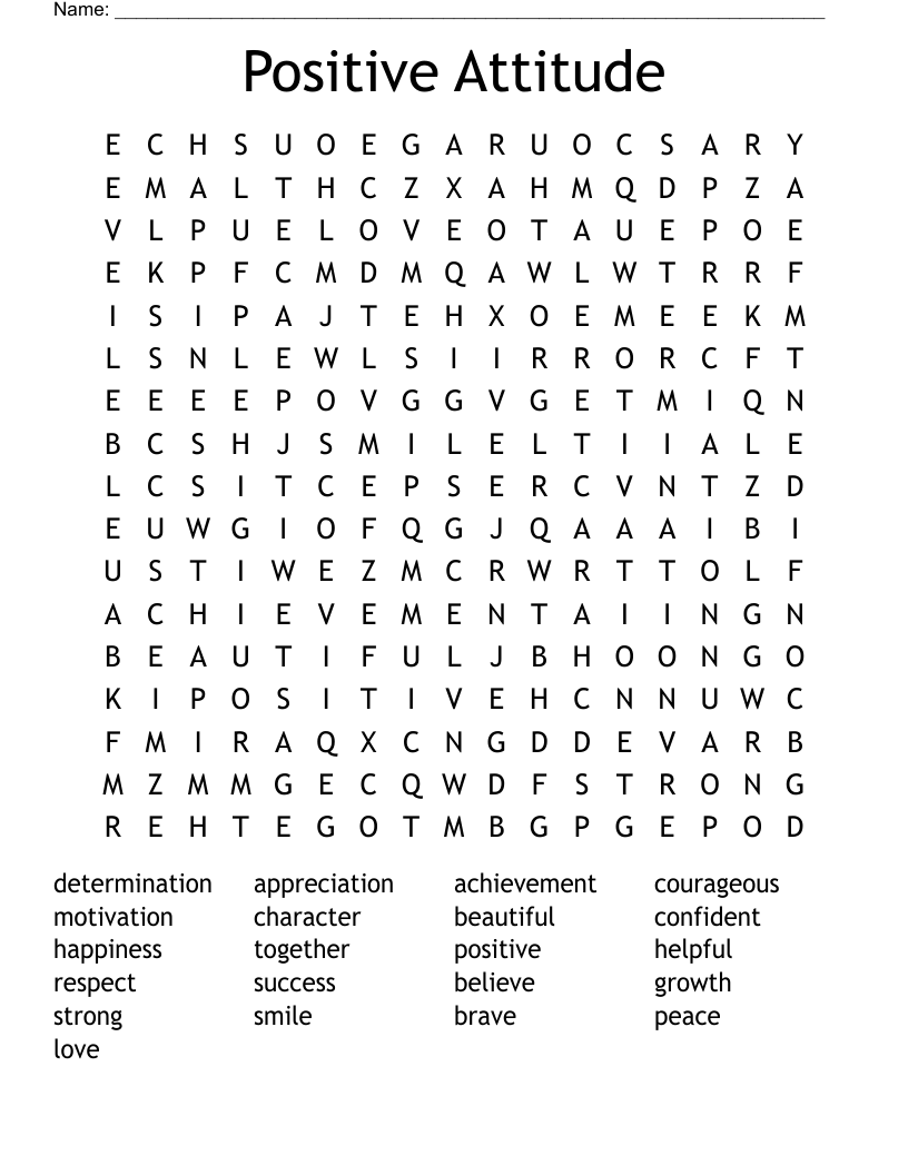 Positive Attitude Word Search