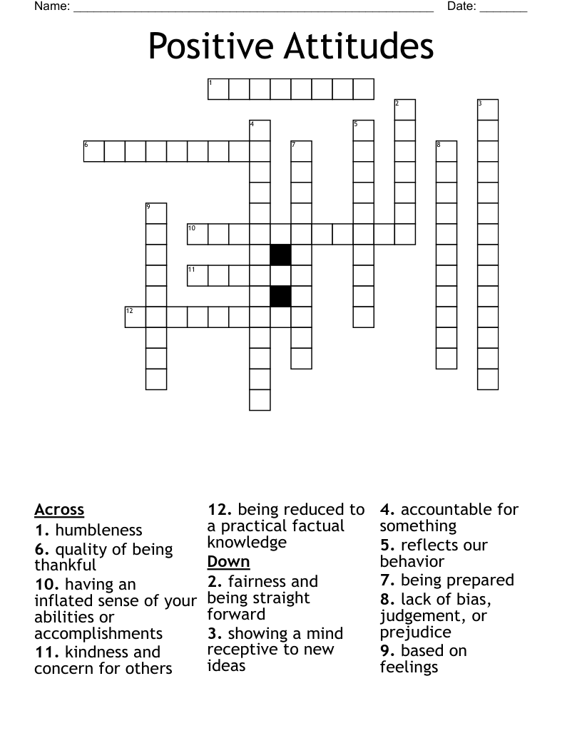 Positive Attitudes Crossword