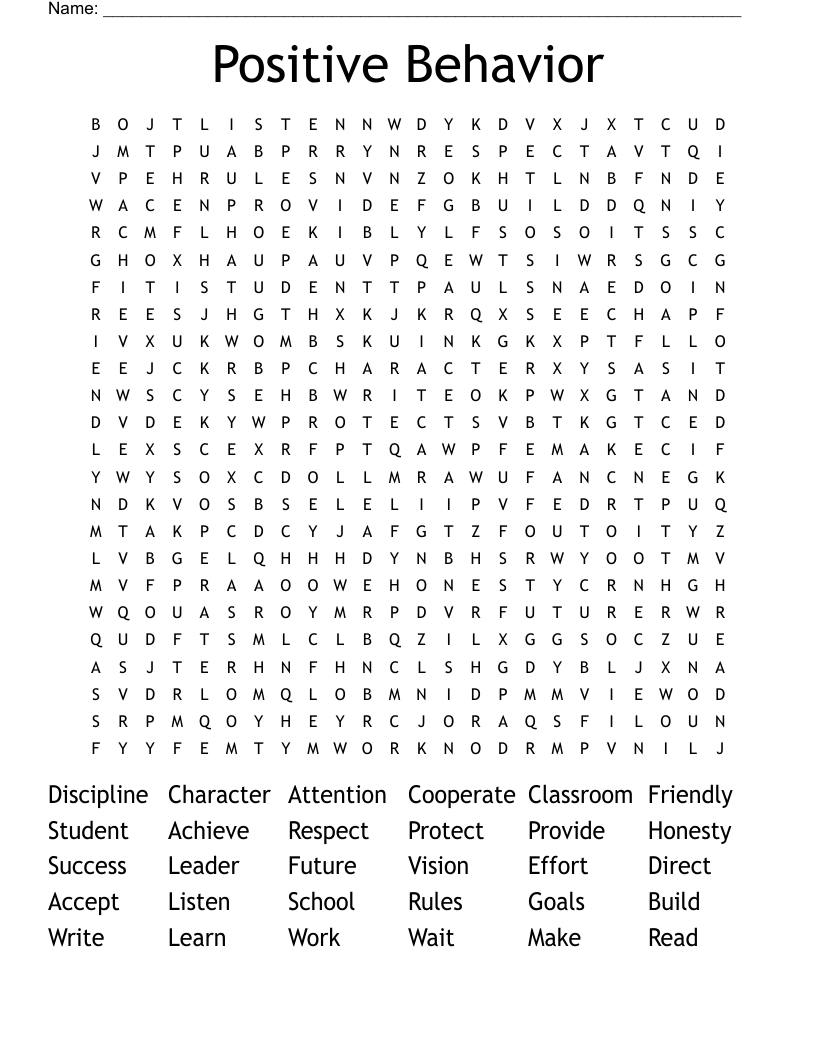 Positive Behavior Word Search