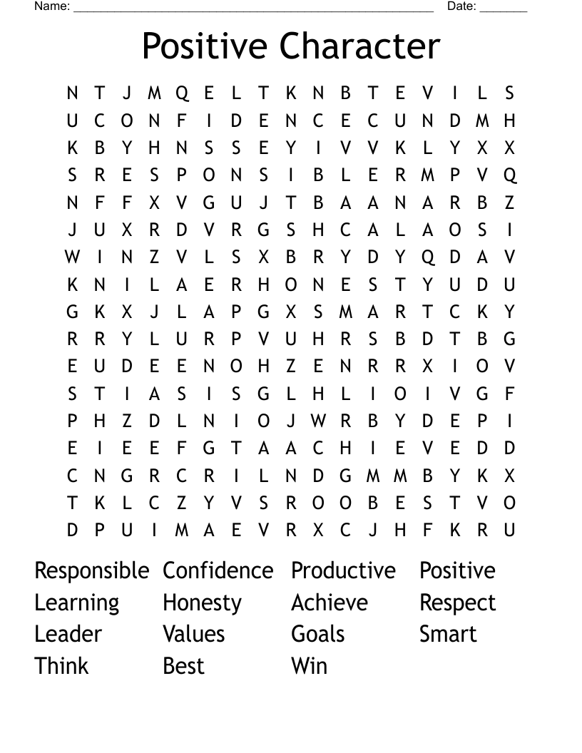 Positive Character Word Search
