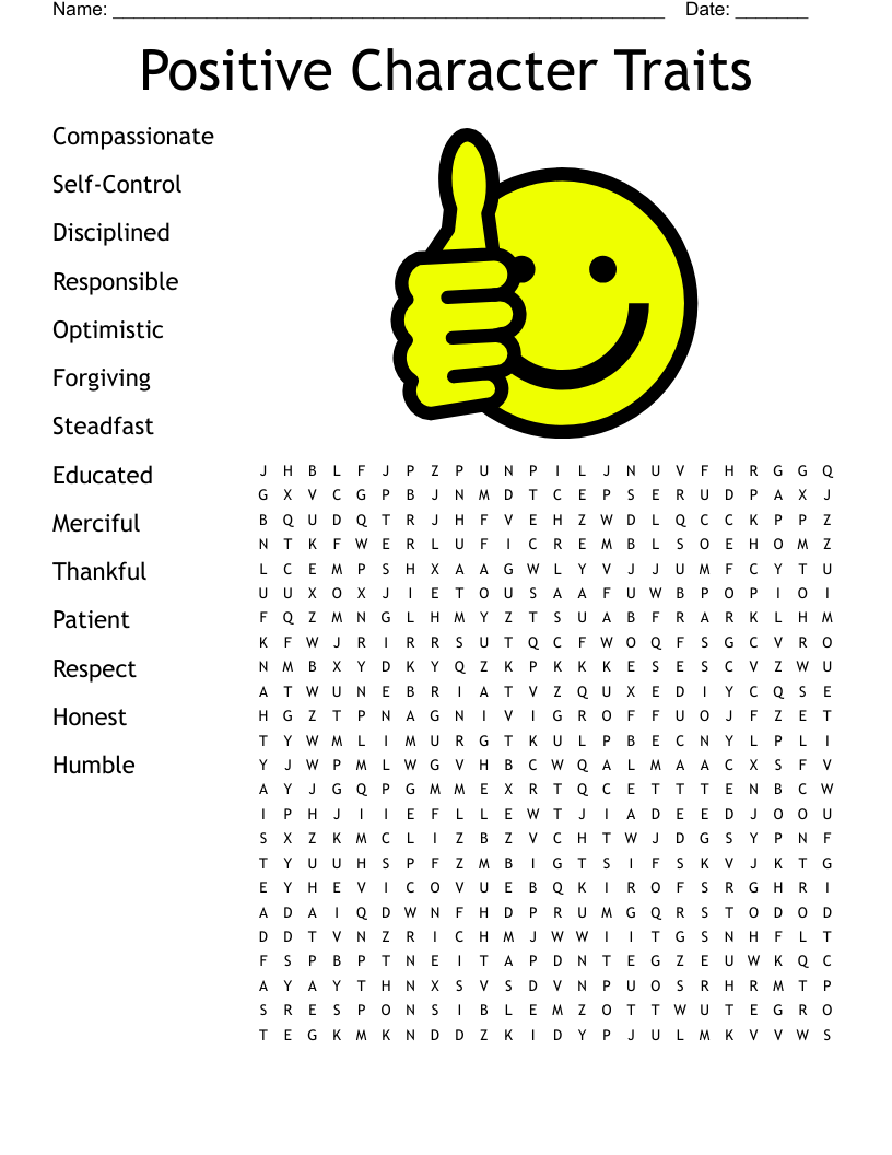 Positive Character Traits Word Search
