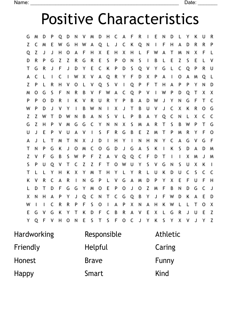 Positive Characteristics  Word Search