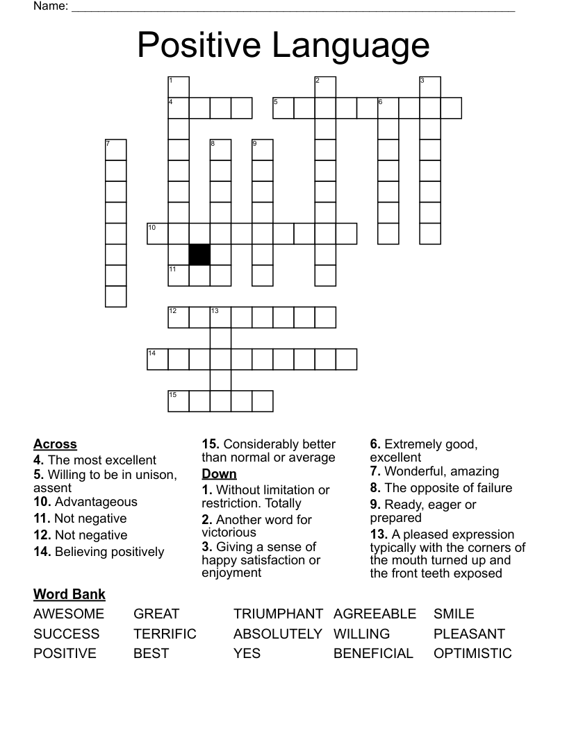 Positive Language Crossword