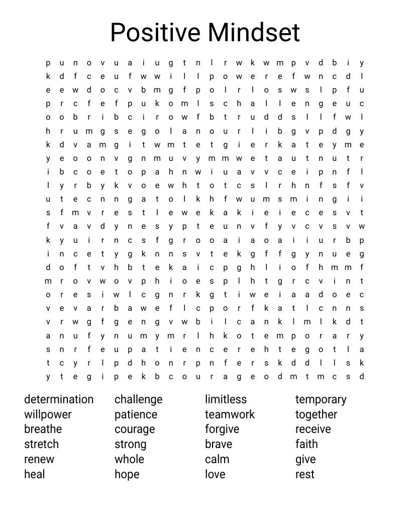 Positive Mindset Word Search