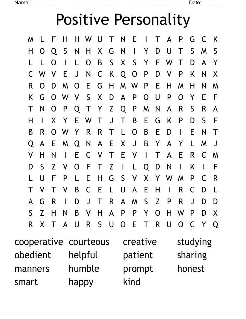 Positive Personality Word Search