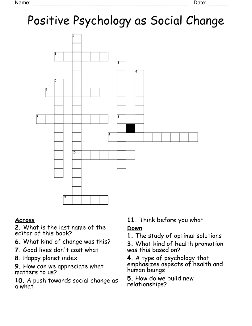 Positive Psychology as Social Change  Crossword