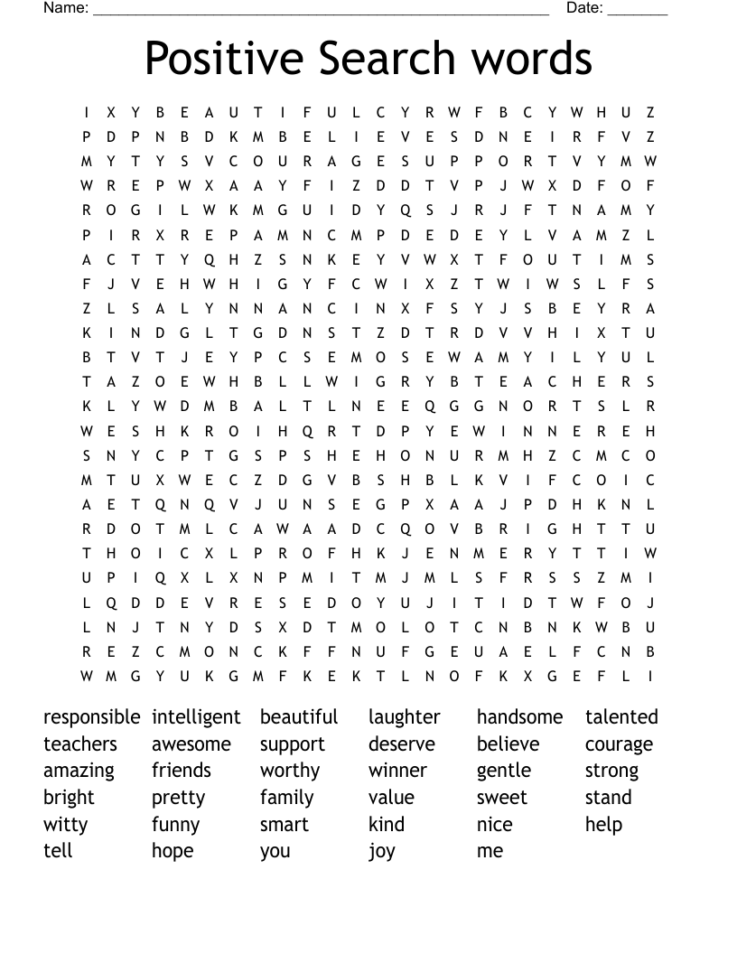 Positive Search words Word Search