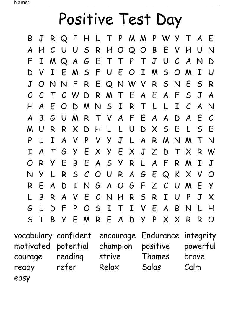 Positive Test Day Word Search