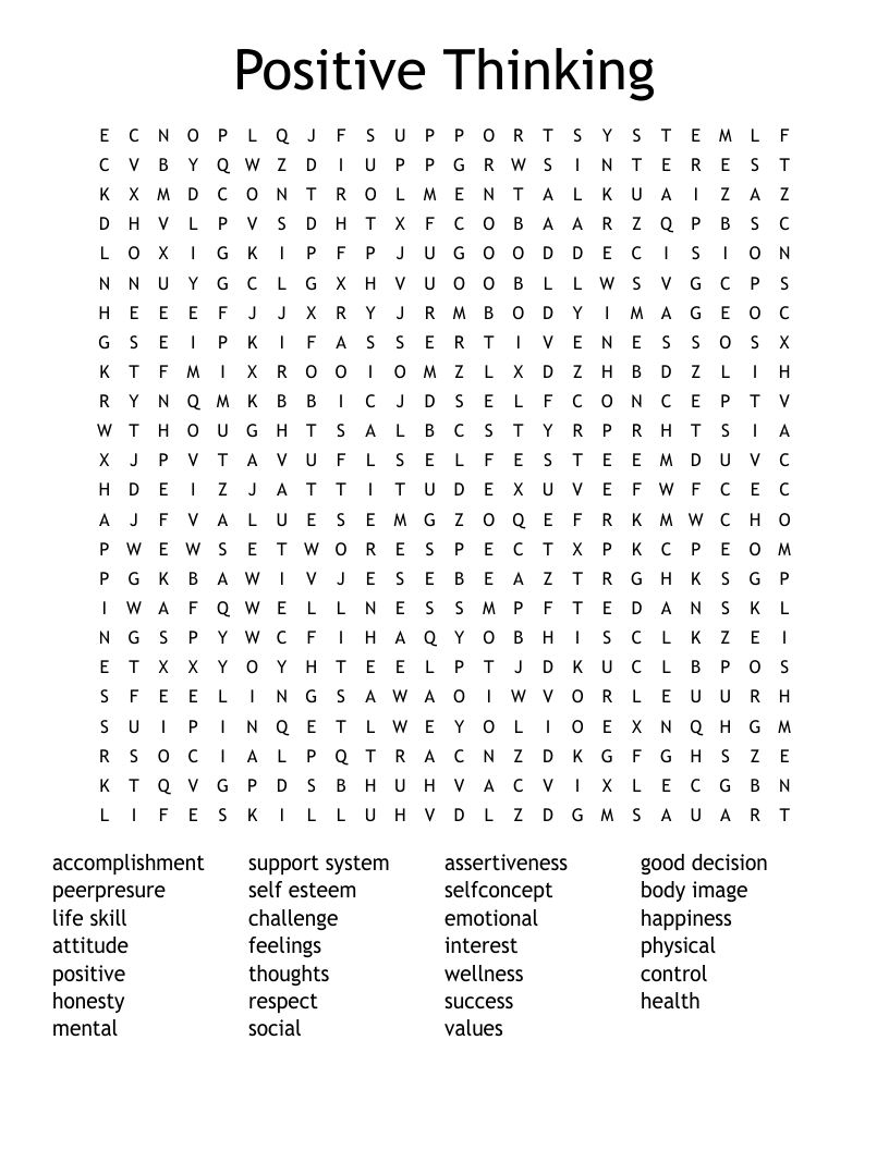 Positive Thinking Word Search