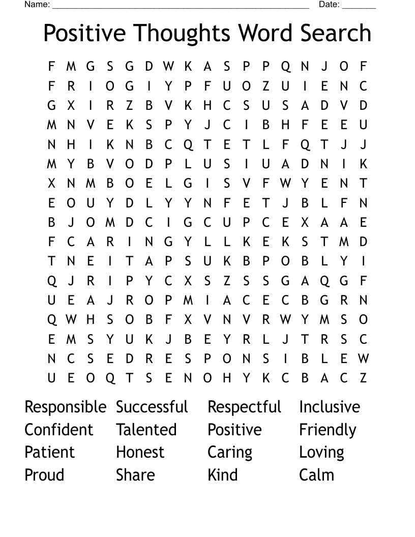Positive Thoughts Word Search