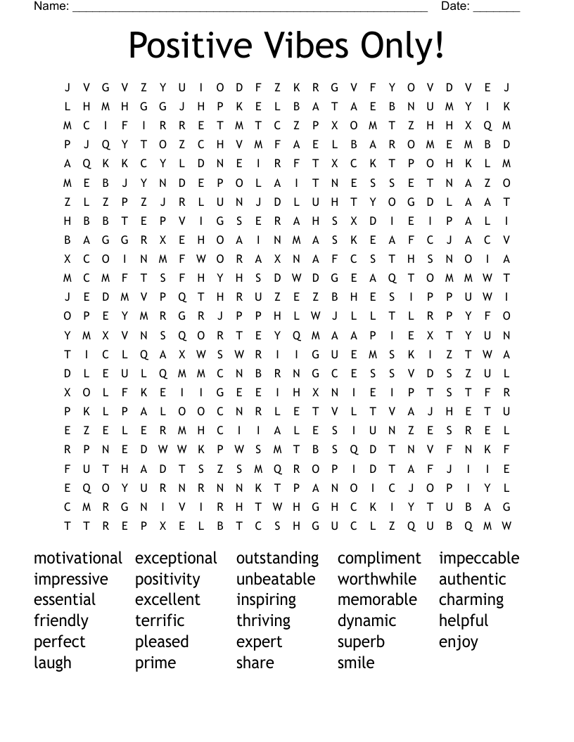 Positive Vibes Only! Word Search