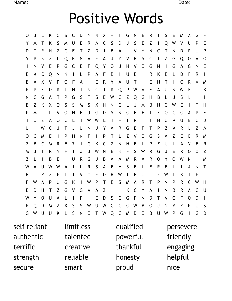 Positive Words Word Search