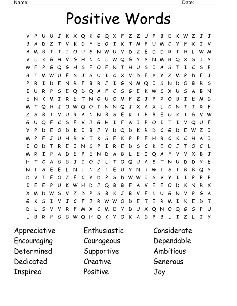 Positive Words Word Search