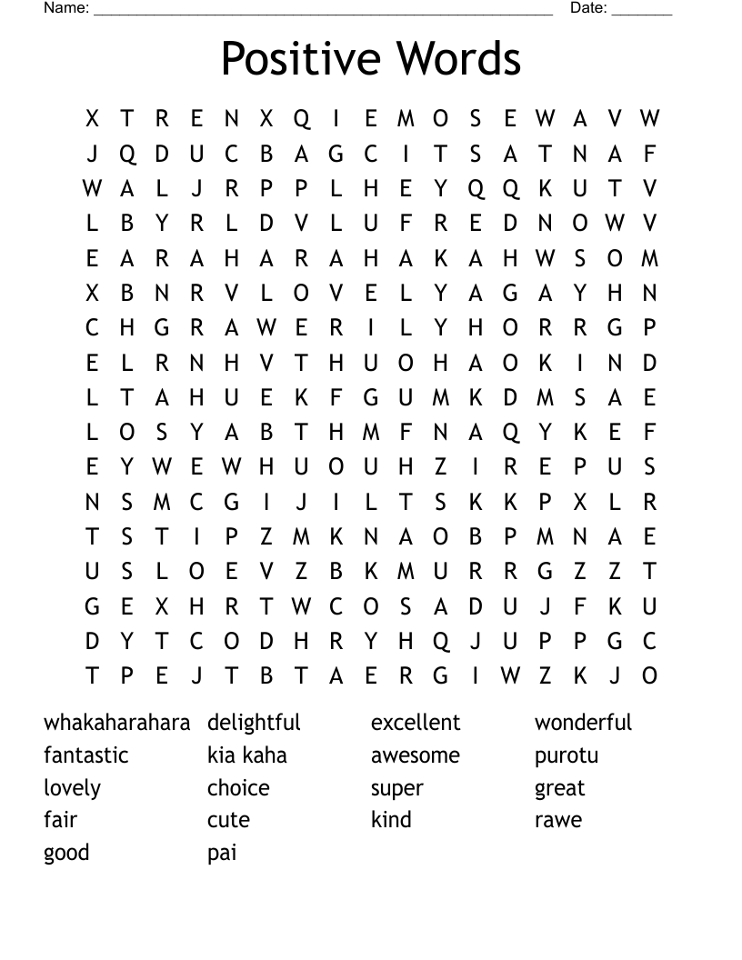 Positive Words Word Search