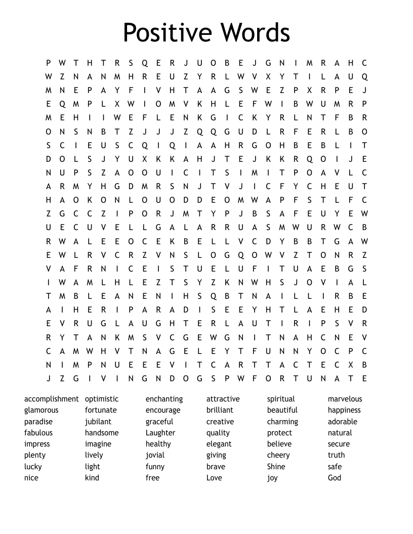 Positive Words Word Search