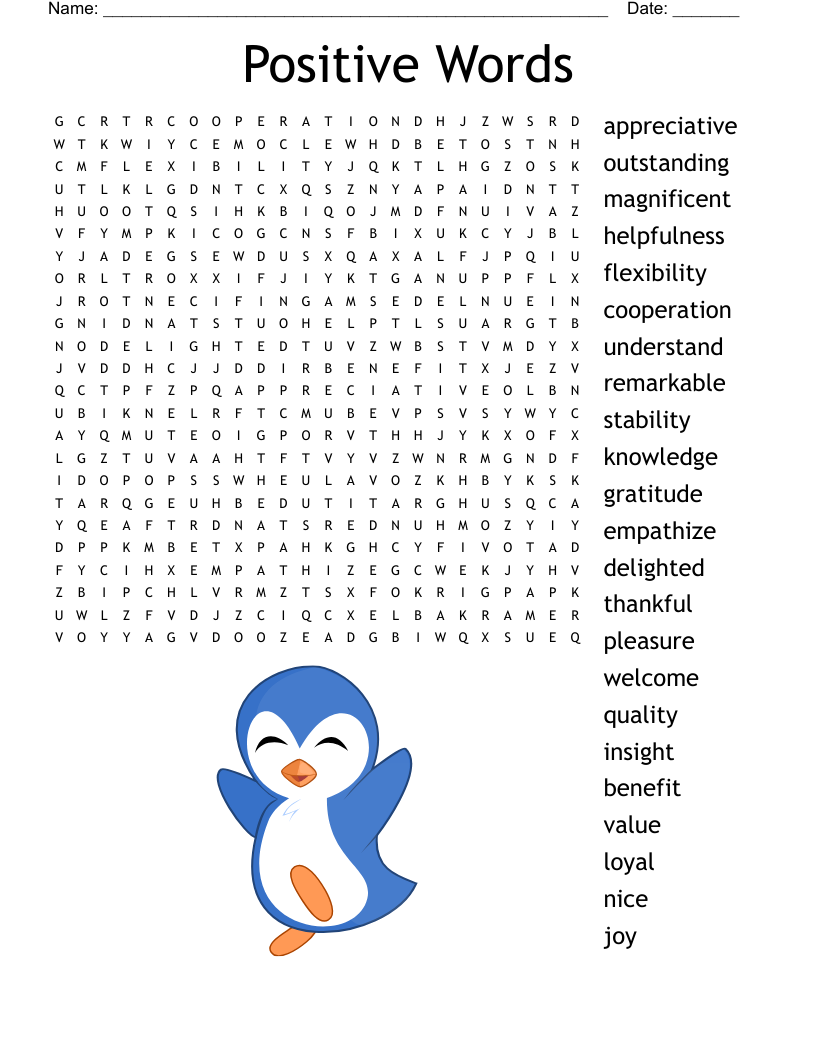 Positive Words Word Search
