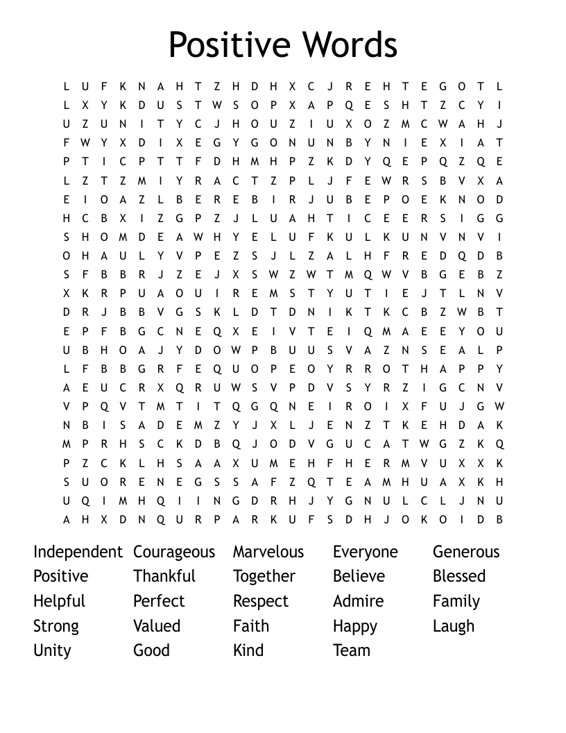 Positive Words Word Search