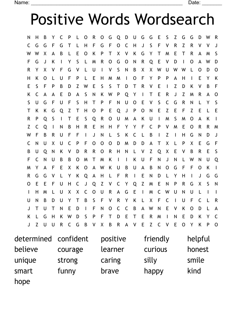 Positive Words Wordsearch
