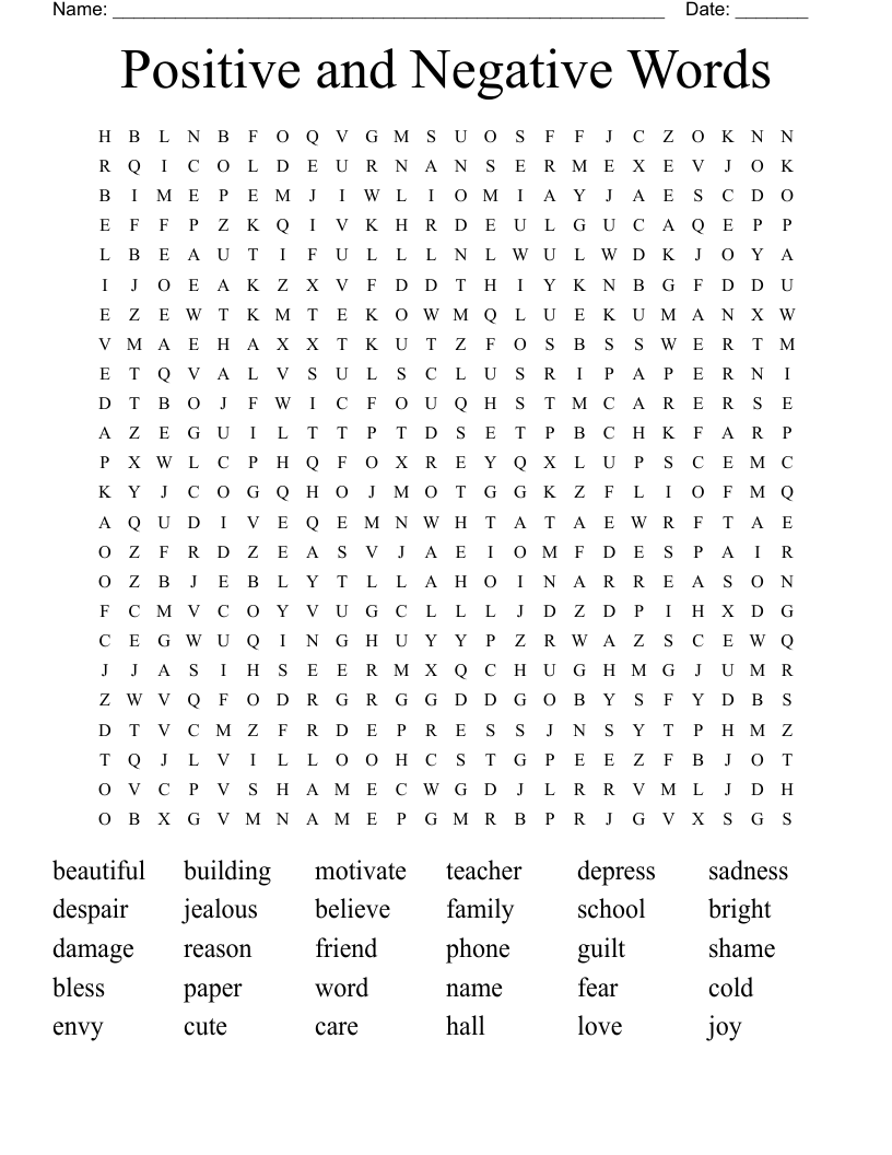 Positive and Negative Words  Word Search