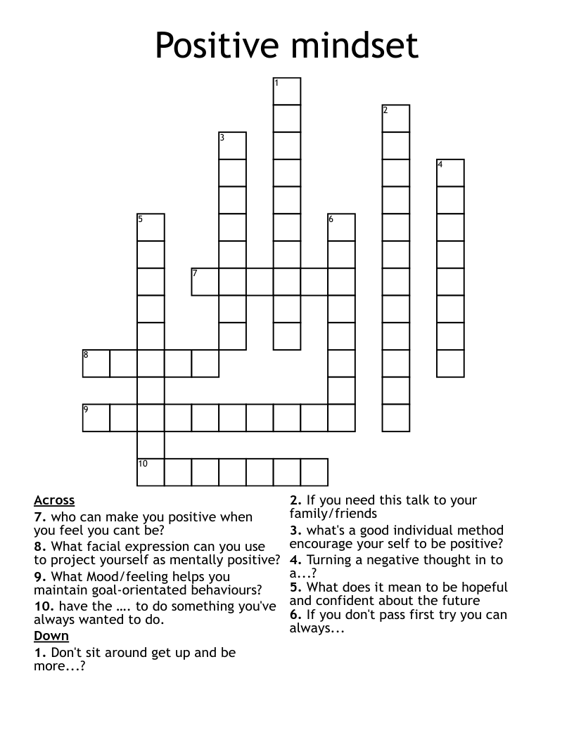 Positive mindset Crossword